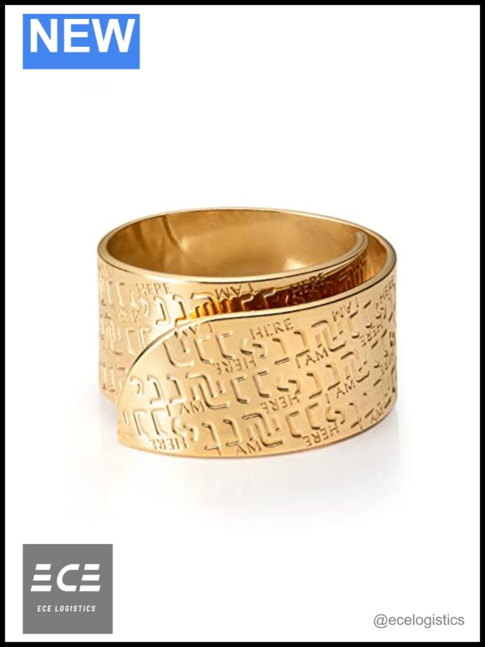 Adjustable Hebrew Ring 18k Gold Plated Brass Open Band Religious Jewelry